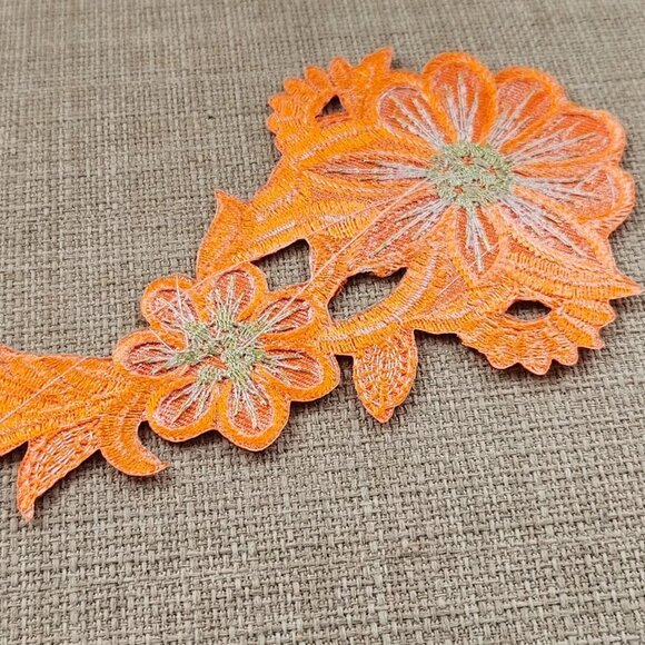 Leaf Shape Patches Embroidery Iron On Orange Patches Set of 2 - Picture 3 of 7